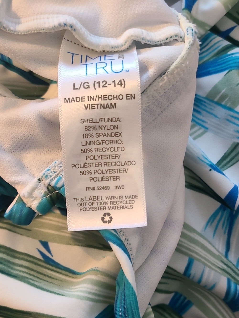Time and Tru Blue & Green Tropical Leaf One-Piece Swimsuit - Picture 5 of 6